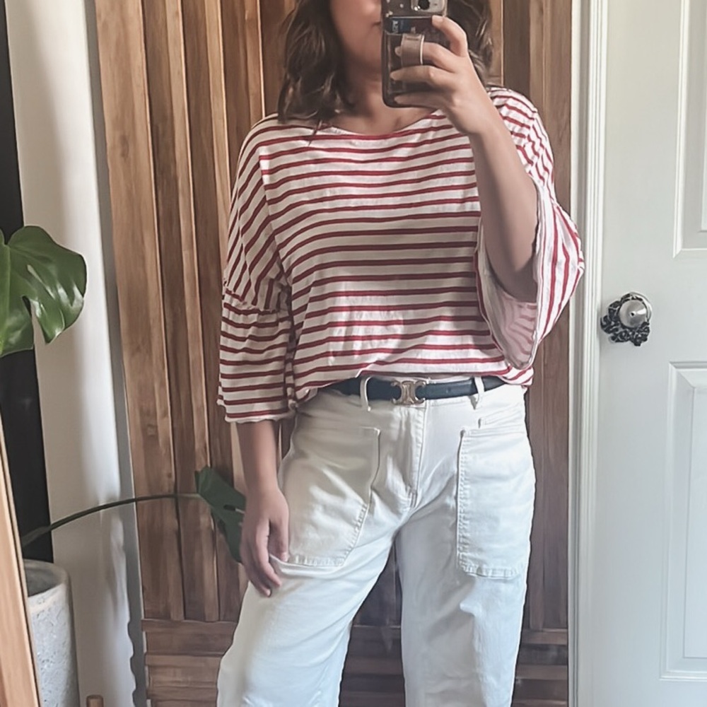 LEON & HARPER Dolman Flutter Sleeve Boxy Striped Tee. Size M